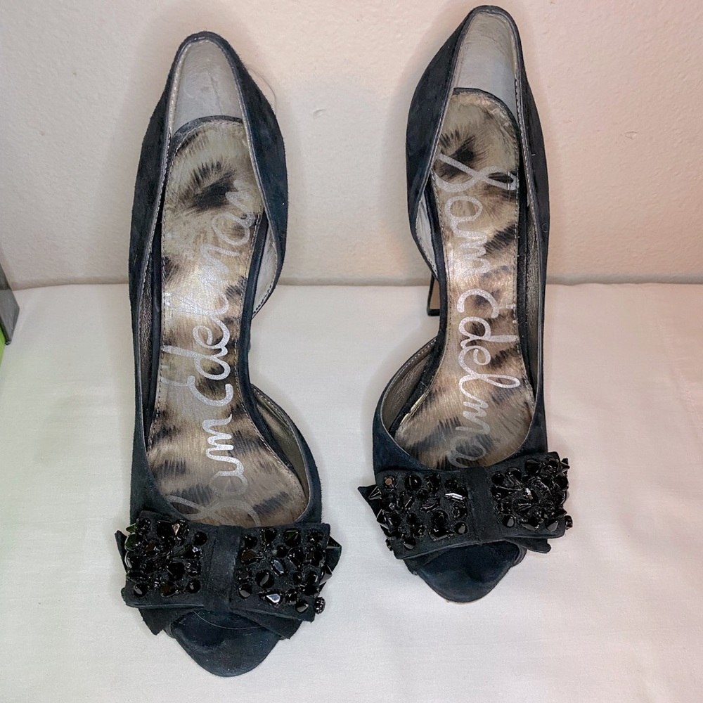 Sam Edelman Black open toed rhinestone pumps